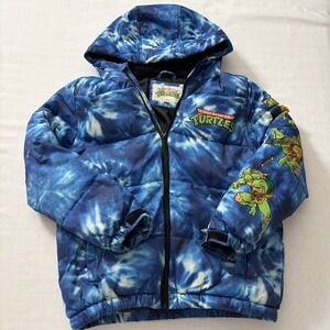 Teenage Mutant Ninja Turtles Blue Tie Dye Kids Hooded Coat Size 10/12 TMNT Outsi